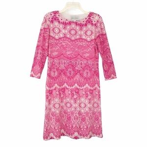 DONNA MORGAN Jersey Knit Lace Print  3/4 Sleeve Sheath Dress Size 6